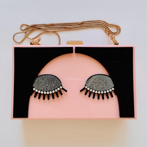 Rhinestones Acrylic Clutch with Rose Gold Crossbody Chain - Picture 1 of 11